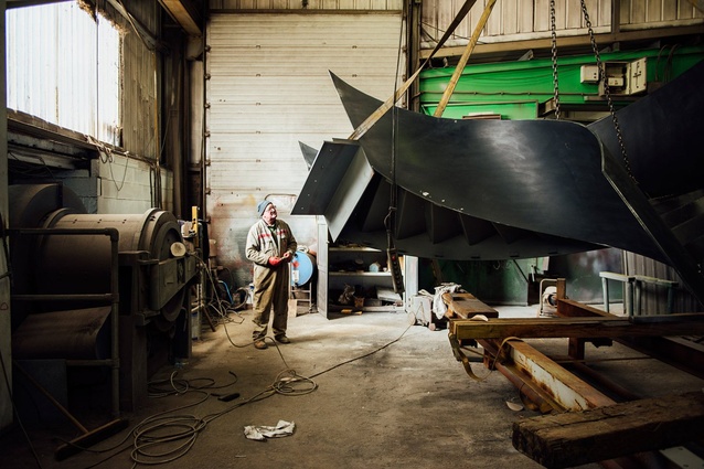 Interiors category: Photographer: Will Scott. Helical Staircase in Workshop, Littlehampton, United Kingdom. Architect: Finkernagel Ross Architects.