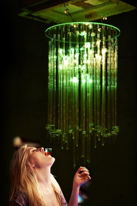 Tequila chandelier: a series of modular glass storage vessels that could be automatically refilled externally, which could eliminate the need for packaging.